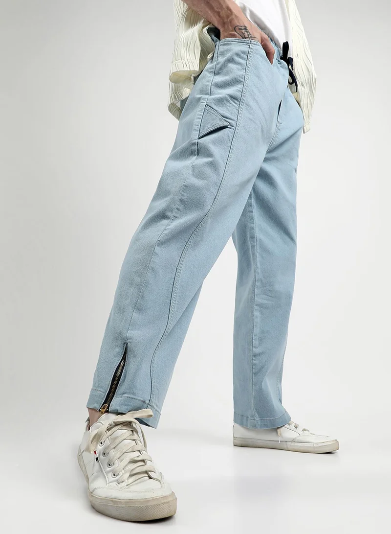 Men's Light Blue Straight-Fit Denim Jeans For Casual Wear | 4 Pockets | Light-Wash | Drawstring Closure | Denim Jeans Crafted With Comfort Fit For Everyday Wear